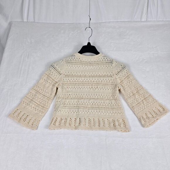 Madewell Scalloped-Trim Open Knit Sweater Tee XXS Sand Cotton Blend Boho - Picture 3 of 11